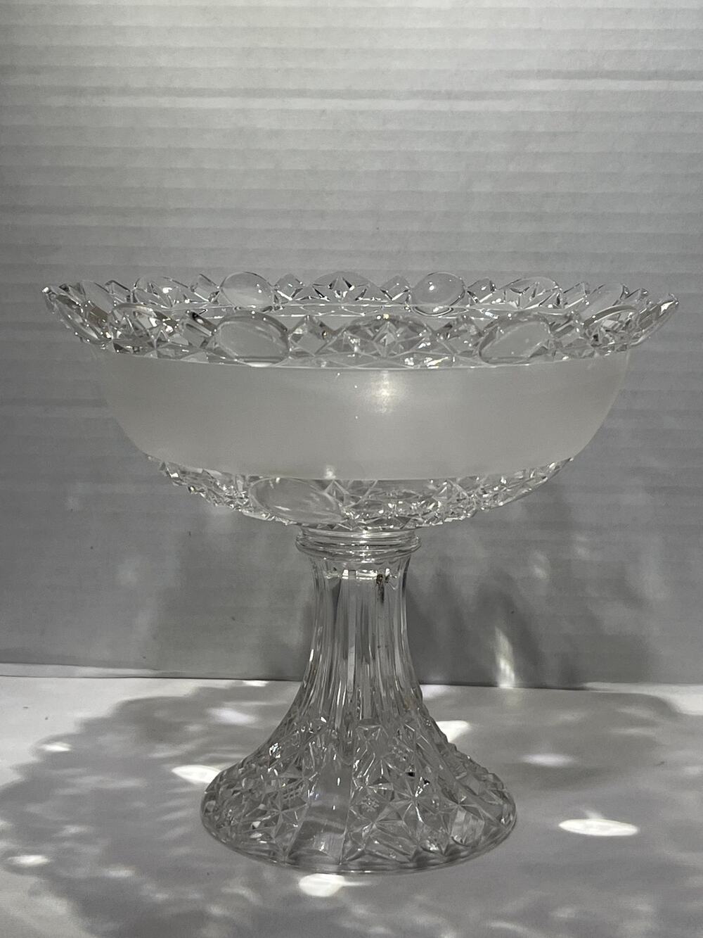 Clear Glass Pedestal Compote 8.5" Starburst Sawtooth Rim Footed Bowl Vintage